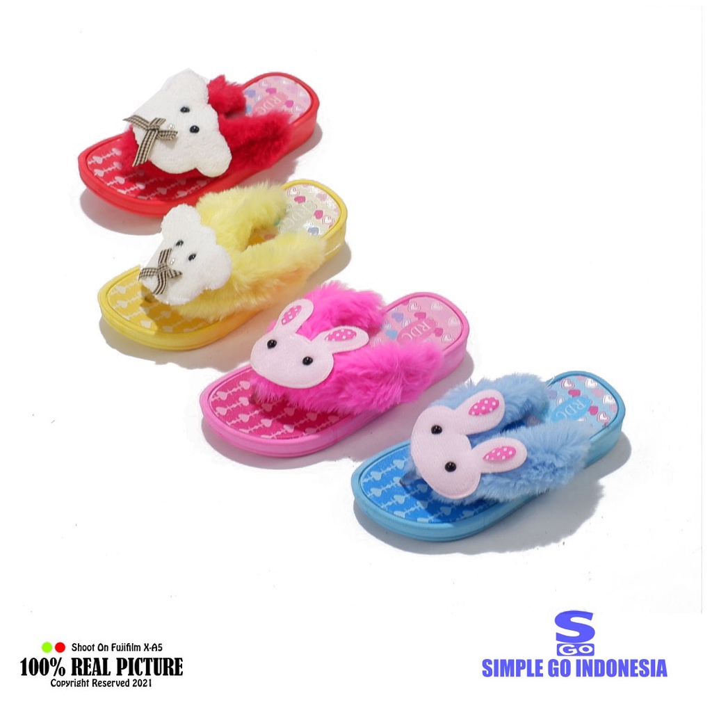 Sandal japit anak perempuan bulu import original sendal jepit anak-anak cewek ringan karakter kelinci lucu branded umur 5-10 tahun  M25 2SK M25 2MT promo lebaran cod murah 24-35