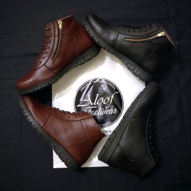 sepatu boots pria kulit asli ALOOF CARE ZIP ORIGINAL