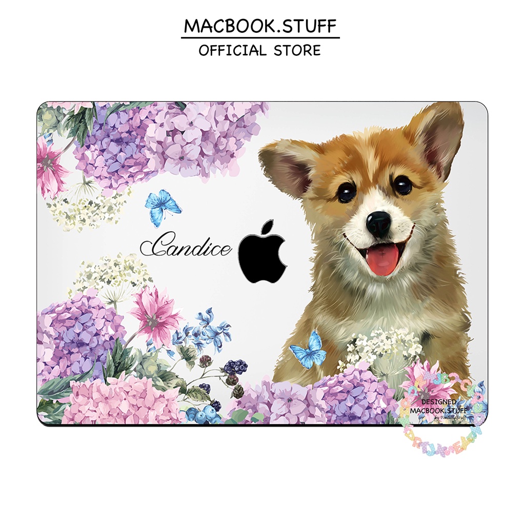 MACBOOK Case CUSTOM CORGI&amp;HYDRANG DESIGN NEW AIR PRO RETINA 11 12 13 14 15 16 INCH NON /  WITH CD ROOM / TOUCHBAR / TOUCH ID / M1 2020 2021 2022