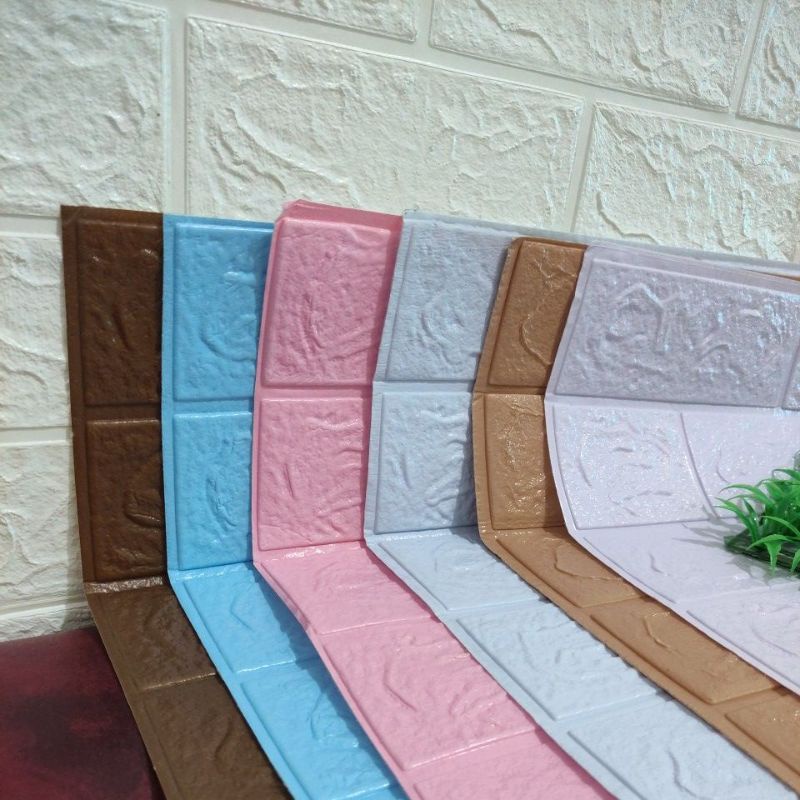 wallpaper dinding stiker dinding foam 3D motif batu bata