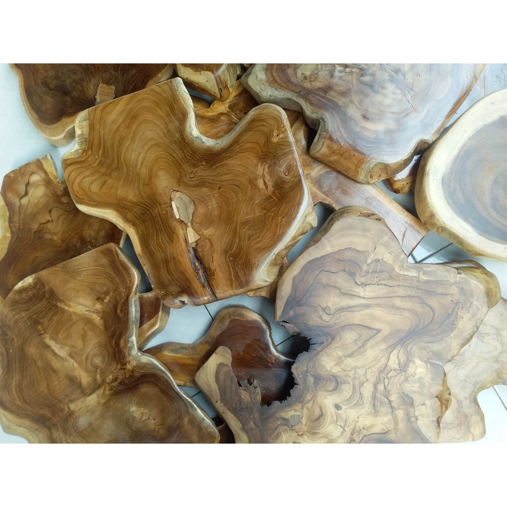 TOP TABLE FULL AKAR KAYU JATI MURAH - TOP TABLE FINISHING ALAMI WOOD SLICE