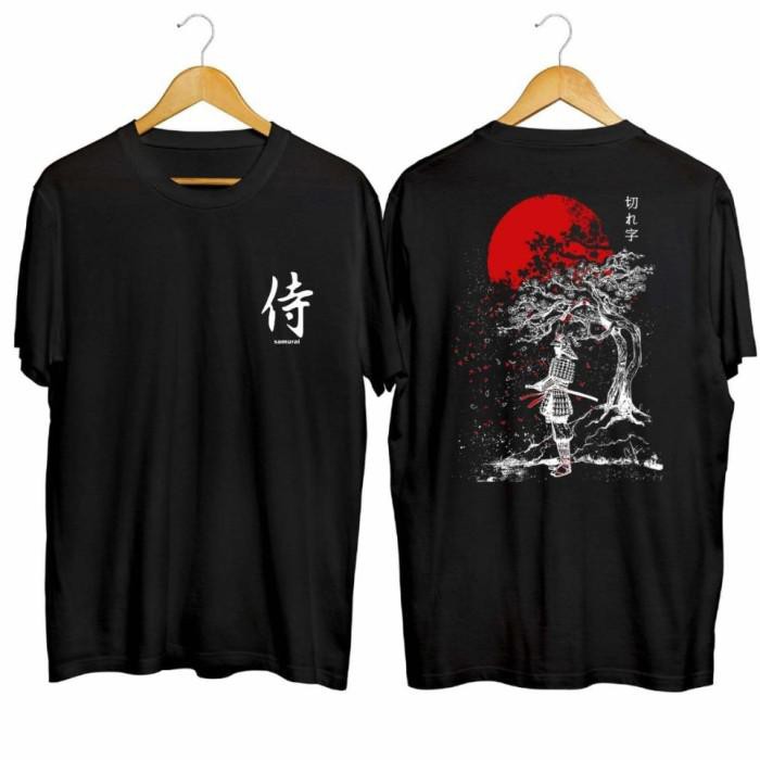 KAOS JEPANG SAMURAI SAKURA - BAJU KAOS DISTRO PRIA COWOK KEREN - Hitam, m to L