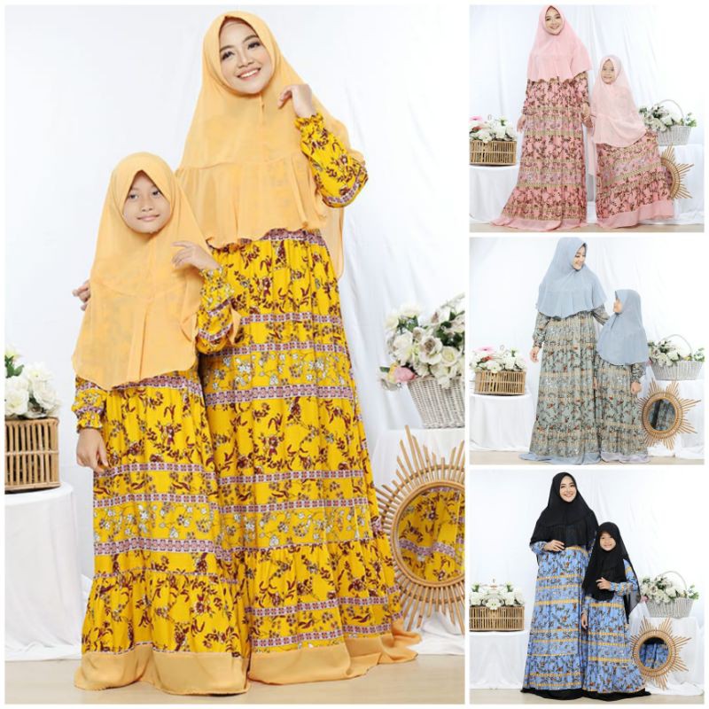 GAMIS MAXI COUPLE LALUNA +KID BAHAN KATUN RAYON IMPOR COMBI CERUTY PREMIUM
