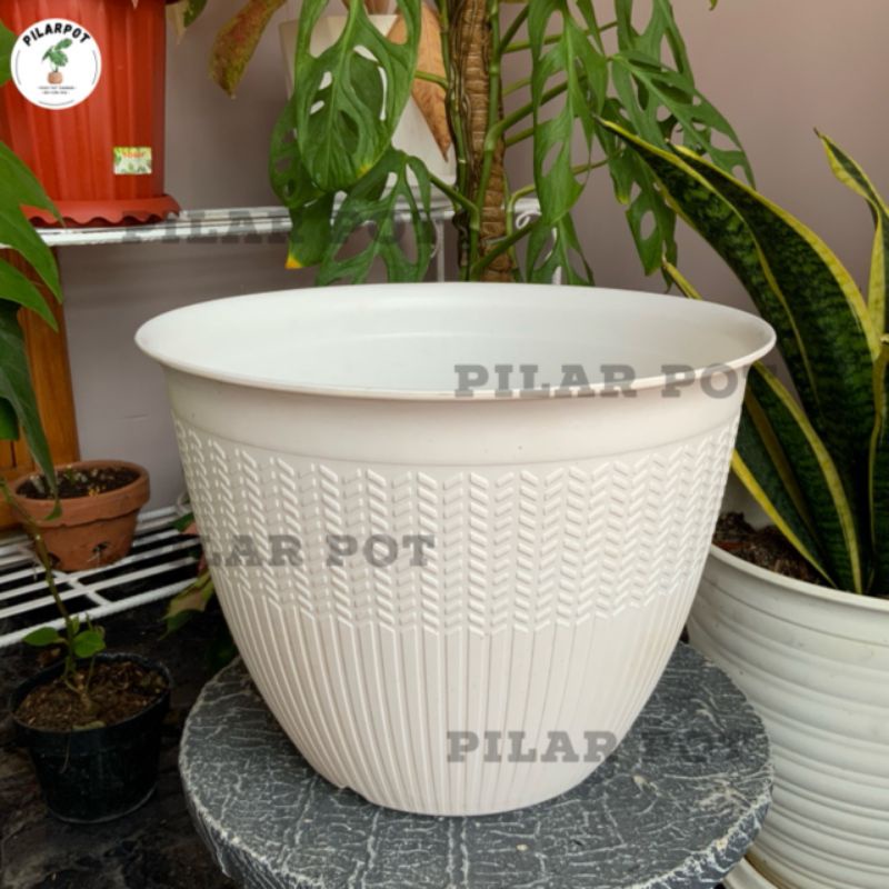 pot bunga tanaman cjp padi 30cm putih - CJP PADI 30 PUTIH 9930