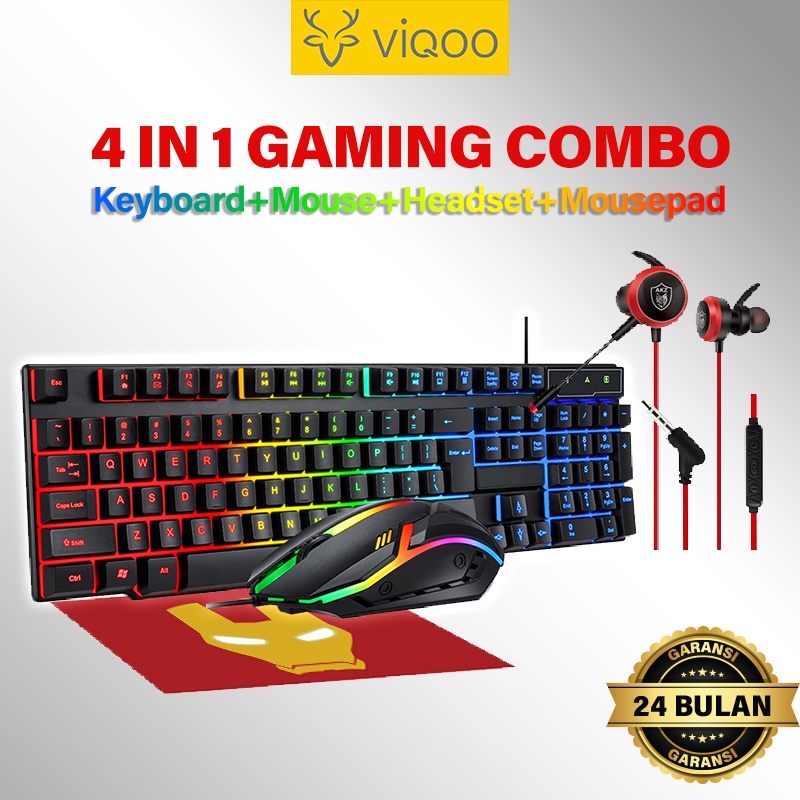 【Free gift】Viqoo Ultimate 4 in 1 Gaming PC Kit Combo Gaming Keyboard Mouse Headset Mousepad