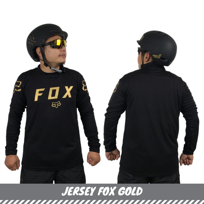 Jersey Sepeda Vneck bahan oktagon JPAO FOX Black Gold