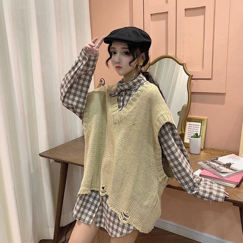 IMPORT WOMAN OVERSIZED BOYISH SHIRT VEST KNIT ROMPI RAJUT WANITA REMAJA IMPOR