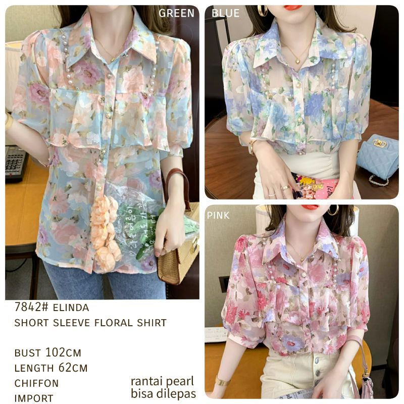 MDLV ~ 7842 Pdk Elinda Short Sleeve Floral Shirt Kemeja Bunga Korea Look Fashion import