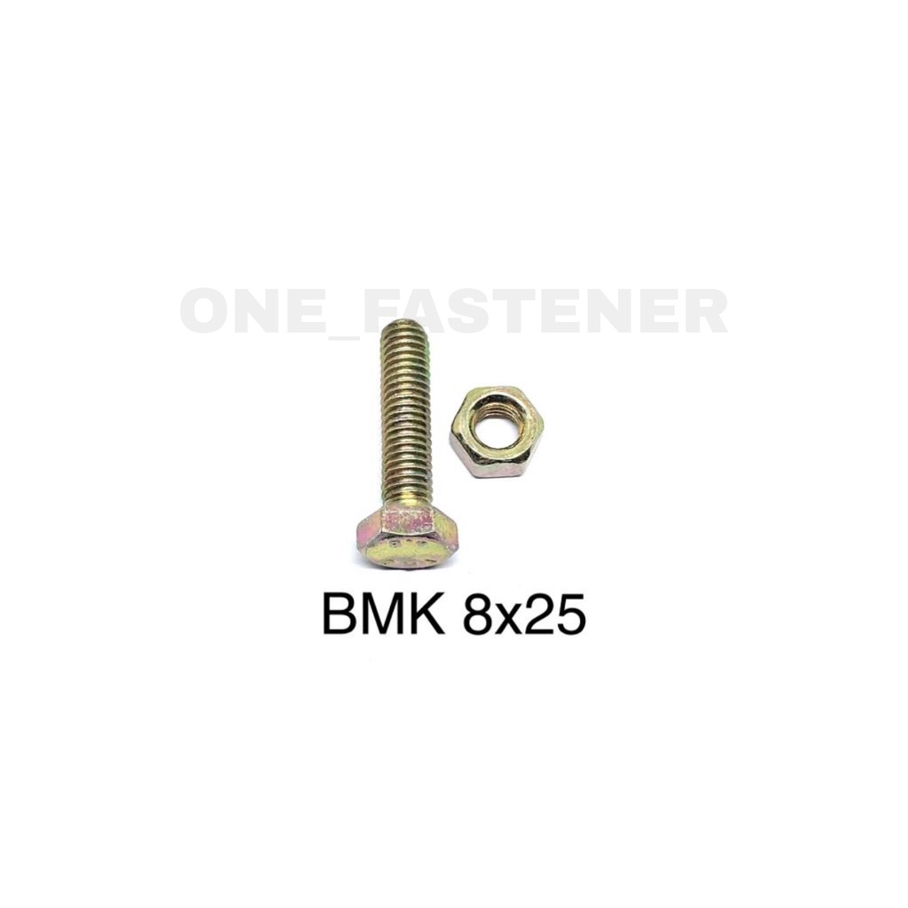 50 pcs Baut Mur M8x25 Kuning BMK 8mm Panjang 2.5cm Kunci 12 M8 8x25