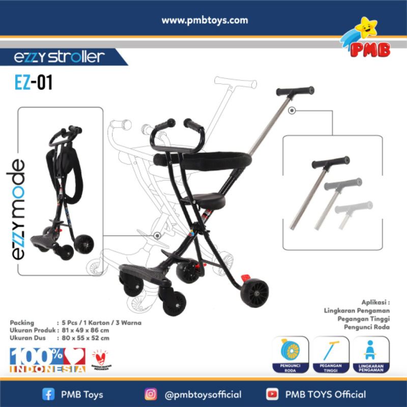 Stroller Praktis PMB EZ-01 Warna HITAM Kereta dorong bayi Sepeda Micro Trike