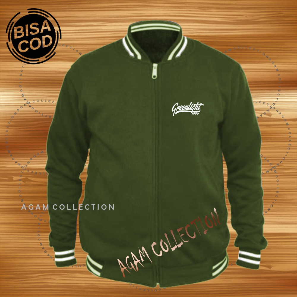 Sweater Varsity Distro Greenlight 1996 Logo  Premium Quality Text Putih Pakaian Pria &amp; Wanita