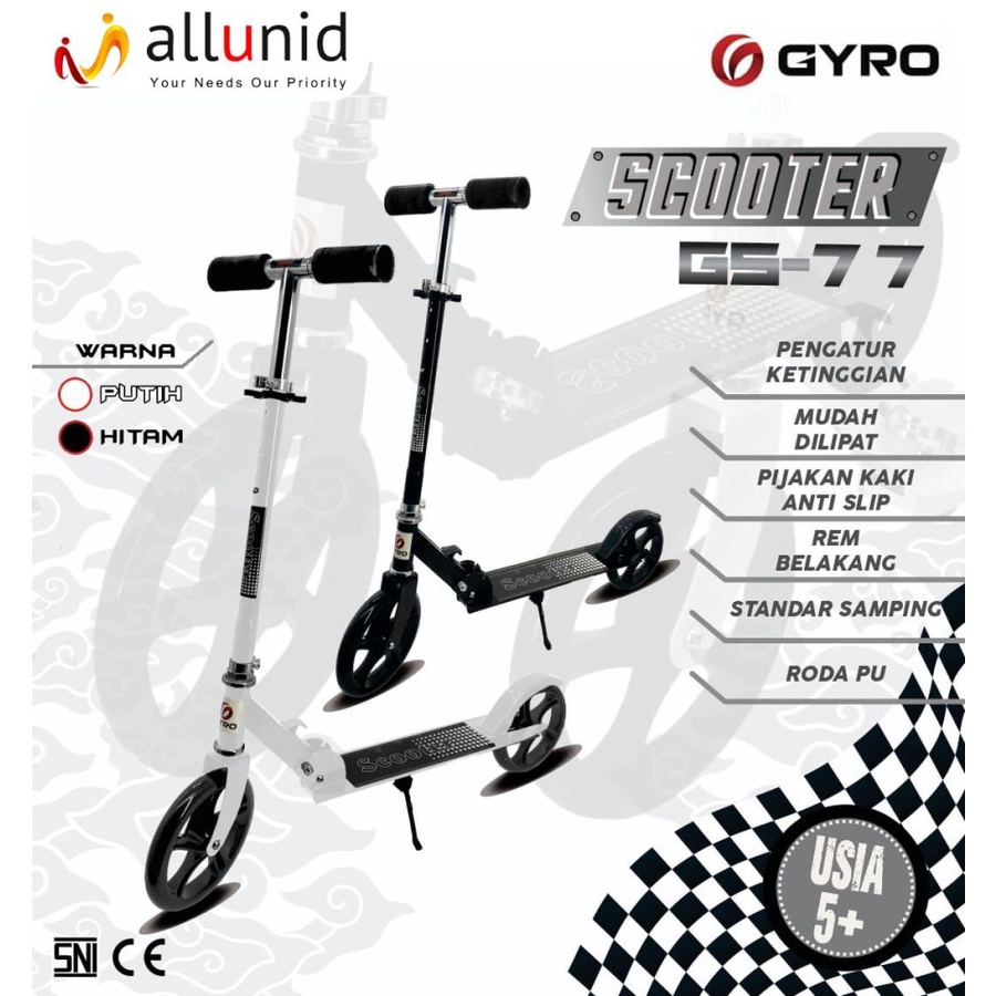 Scooter Anak Lipat Gyro 2 Roda GS-77 - Hitam - SKuter- Otoped