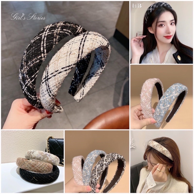 Bando 49 FASHION/Bando Bandana Korea Wanita / Bando Rata Trendy Kotak Tweed Maine