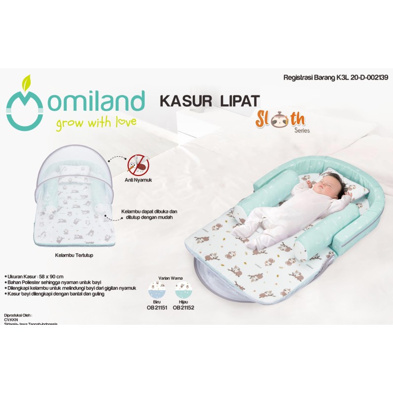 [2 kg] Omiland Kasur Bayi Lipat Bumper + Kelambu Sloth Series - OB21151-2