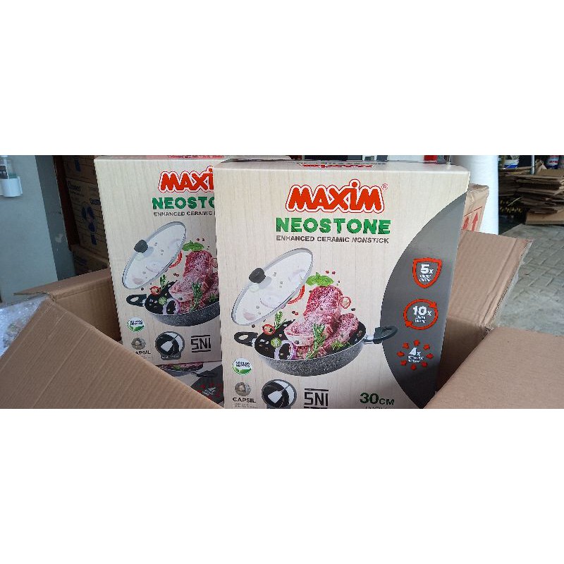 WAJAN PENGGORENGAN MAXIM WOK NEOSTONE 30 CM DENGAN TUTUP KACA ORIGINAL ANTI GORES &amp; ANTI LENGKET