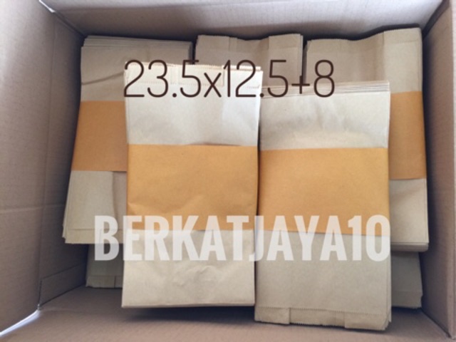 Paper Bag Uk. 23.5x12.5+8 (Isi 10 pcs) Kantong Kertas untuk Roti, Fried Chicken, Snack