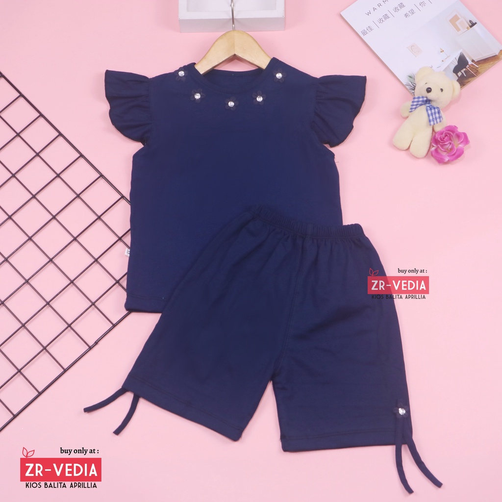 Setelan Oceana 1-2 tahun /Set Baju Lengan Celana Pendek Polos Balita Anak Perempuan Adem Import Mura