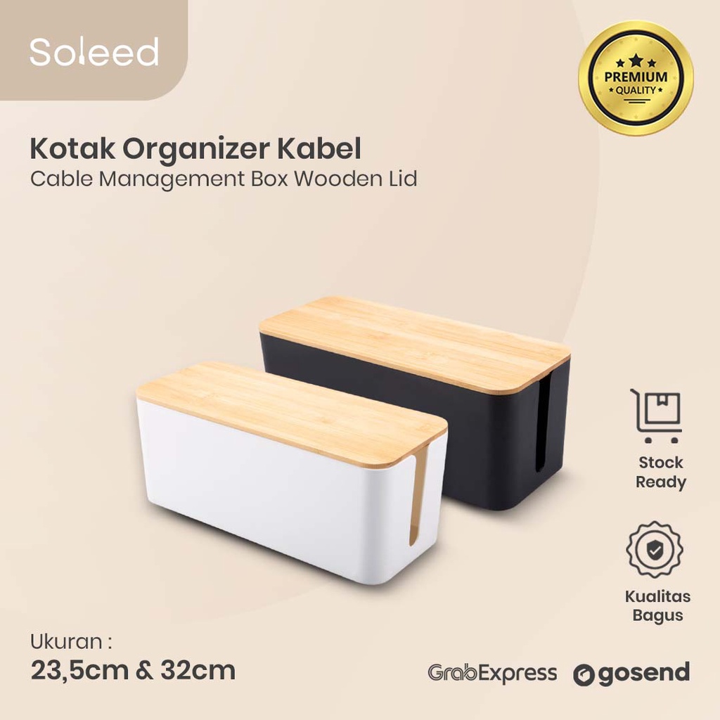 KOTAK ORGANIZER KABEL CHARGER CABLE MANAGEMENT BOX TUTUP BAMBU