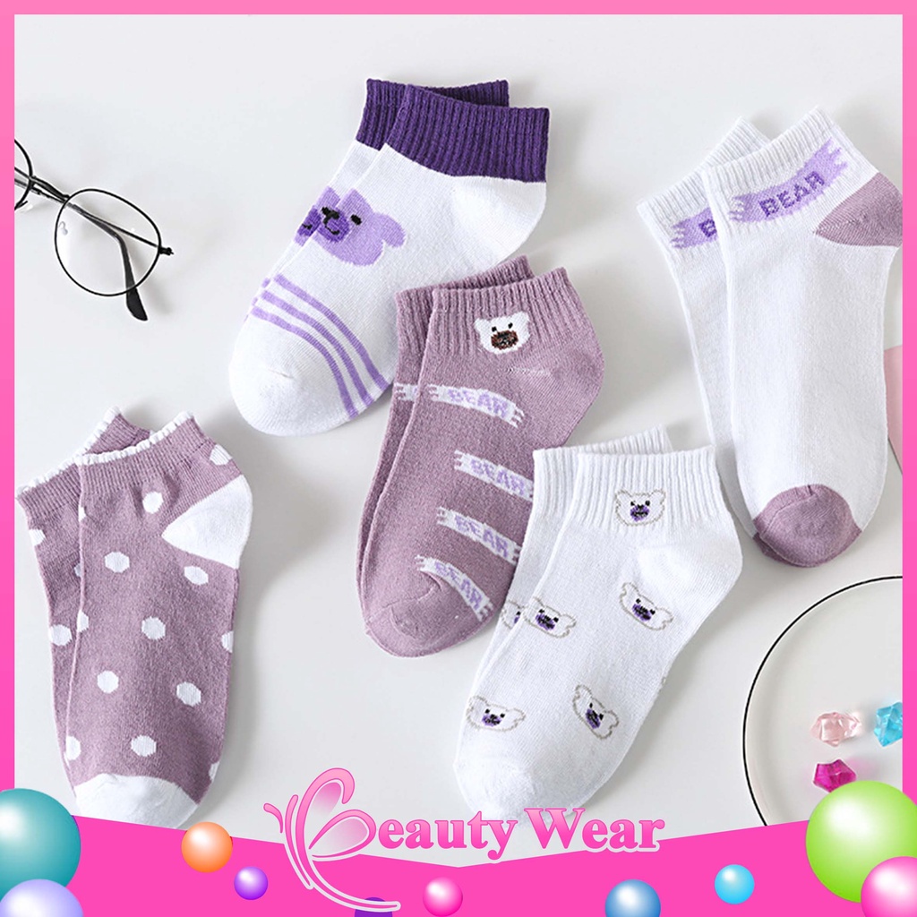 Kaos Kaki Pria Wanita Motif Beruang Ungu Kaos Kaki Pendek Fashion Korean Purple Bear Socks Import 𝓑𝓦