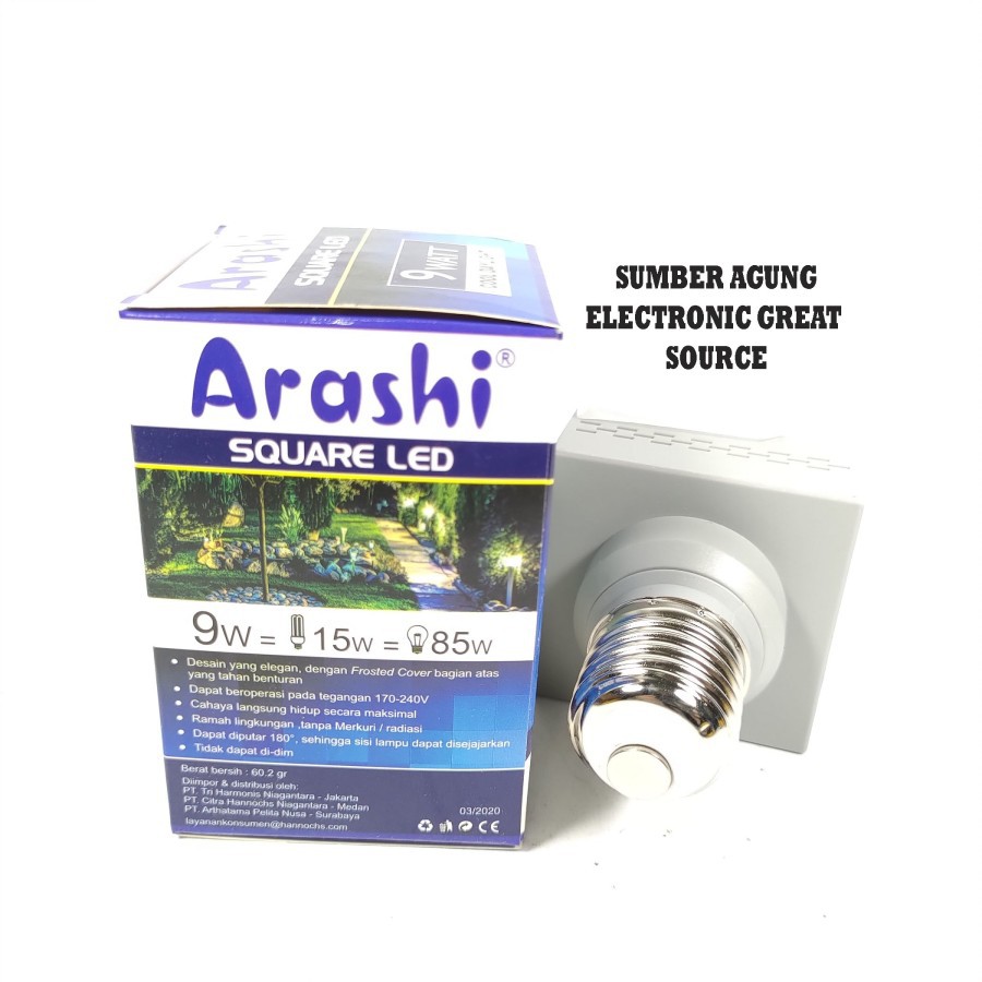 Arashi Square LED 9W Lampu Kotak 9 Watt Cahaya Putih Berputar 180deraj