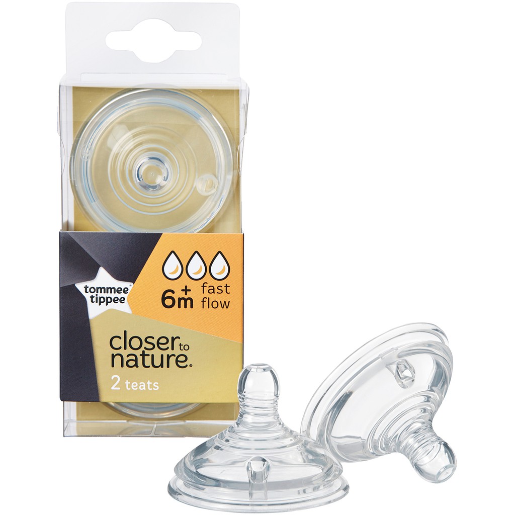 Tommee Tippee Closer to Nature Fast Flow Teats 6m+ Isi 2 Dot Nipple Teat - Go Baby &amp; kids Shop