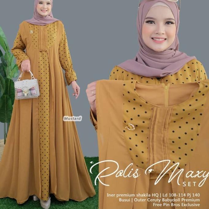 Rolis Maxy Set / Gamis Ceruty Babydoll Full Puring Kekinian / One Set Gamis + Inner Terbaru 2021 E6U