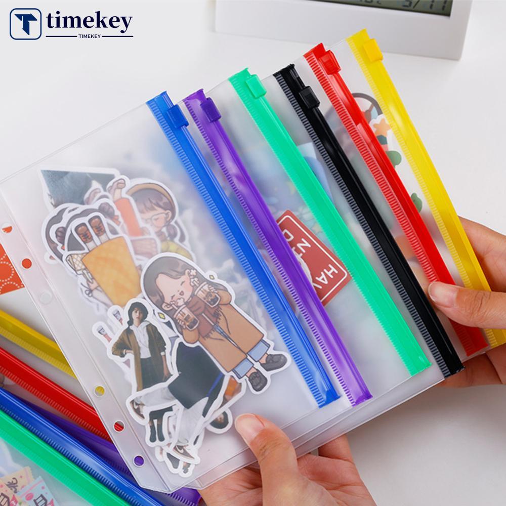 Timekey Kantong Plastik PVC Transparan Dengan Resleting + 6 Ring Holder Buku Catatan / Binder Q3S9