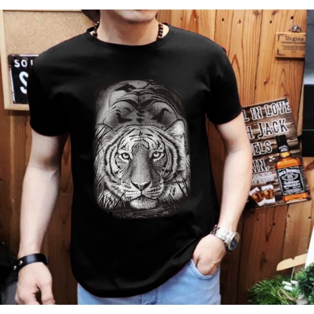 Kaos Distro Pria Lengan Pendek Motif Macan Positif MC-03 / Shalch Trendy