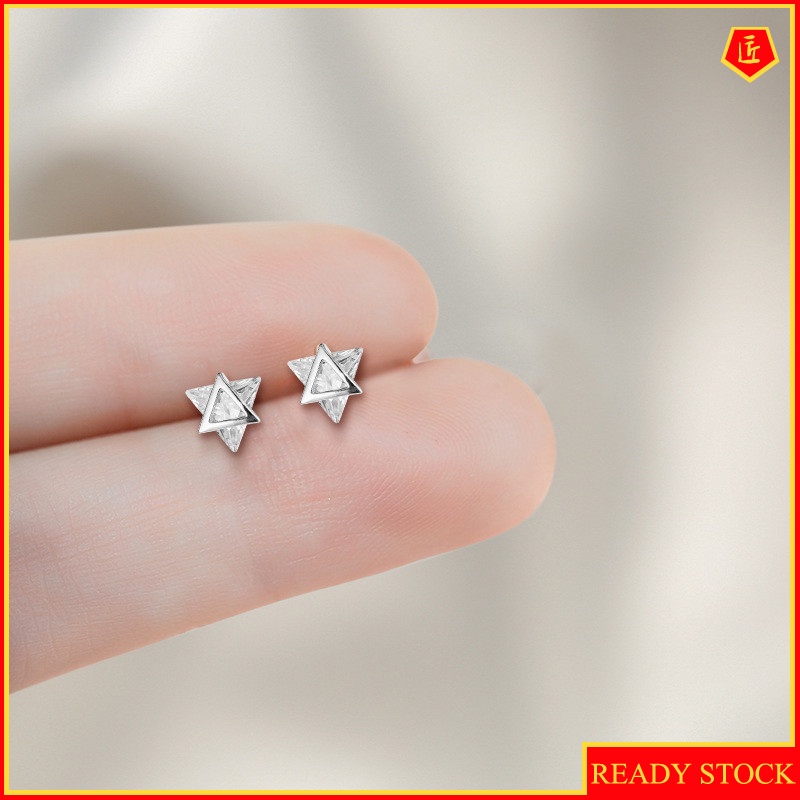 [Ready Stock]S925 Silver Mini Creative Triangle Stud Earrings