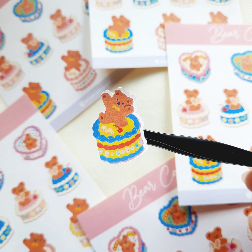 

bear cake sticker series untuk journaling scrapbook - mimimoist