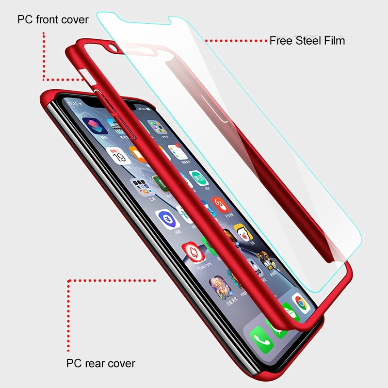 Hard Case PC + Tempered Glass Pelindung Layar Full 360 ° Untuk iPhone 5S SE 6 6S 7 8 Plus