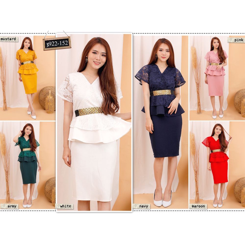 Kathryn collection# 152, DRES SPAN PEPLUM SCUBA IMPPORT PREMIUM KOMBINASI BRUKAT GLITER FREE BELT