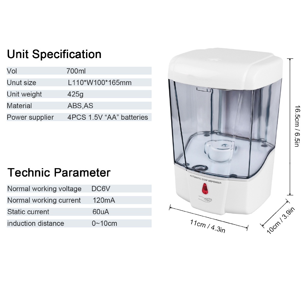 1pc Dispenser Sabun / Hand Sanitizer Otomatis Sensor Sentuh Kapasitas 700ml Untuk Kamar Mandi / Dapur