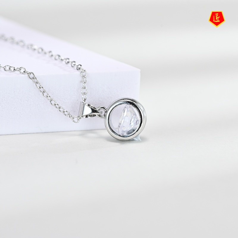 [Ready Stock]Korean Style Zircon Circle Necklace Silver Simple Personality