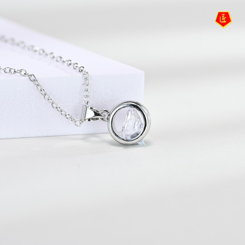 [Ready Stock]Korean Style Zircon Circle Necklace Silver Simple Personality