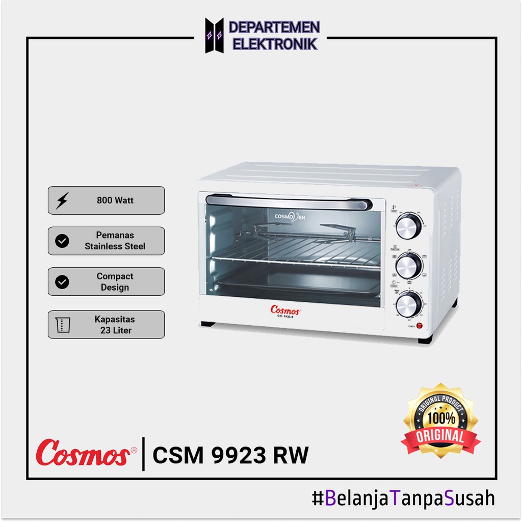 Cosmos CO 9923 RW (white) – Oven Rotisseries Stainless 23 Liter 800 Watt white MURAH BANGET / GARANSI RESMI