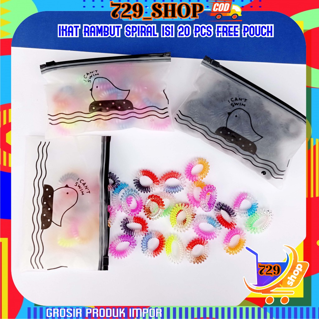 isi 20 Pcs Ikat Rambut Spiral Korea Free Pouch Import Best Seller