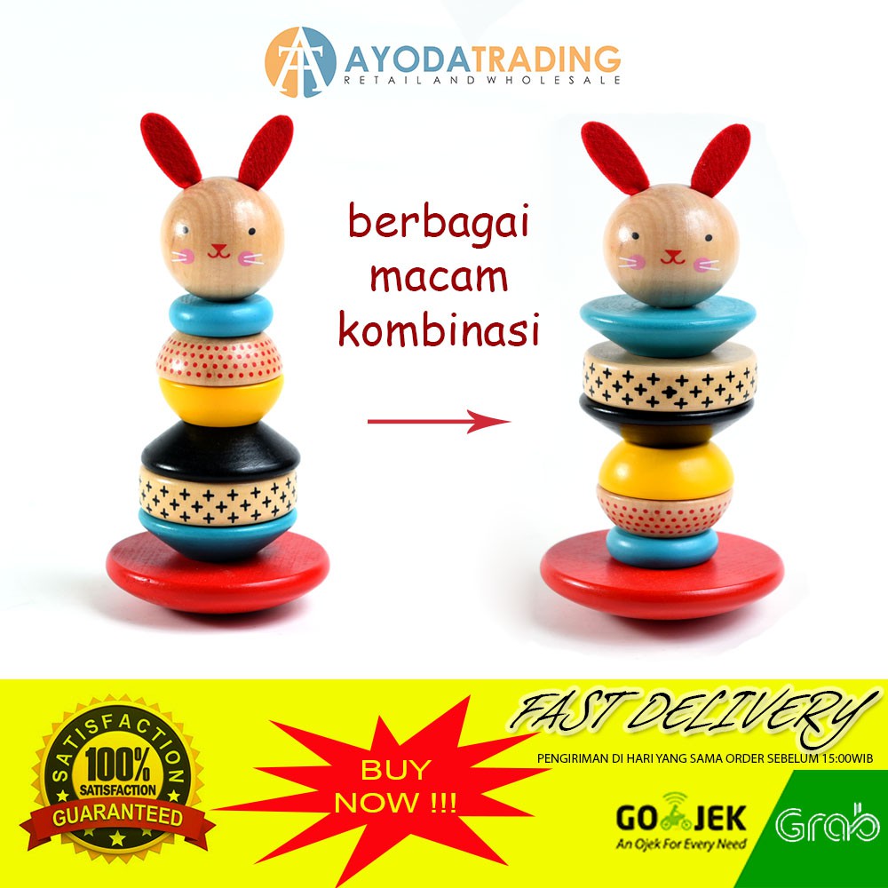 Rabbit Stacking Tower Mainan Edukasi Kayu Balok Susun