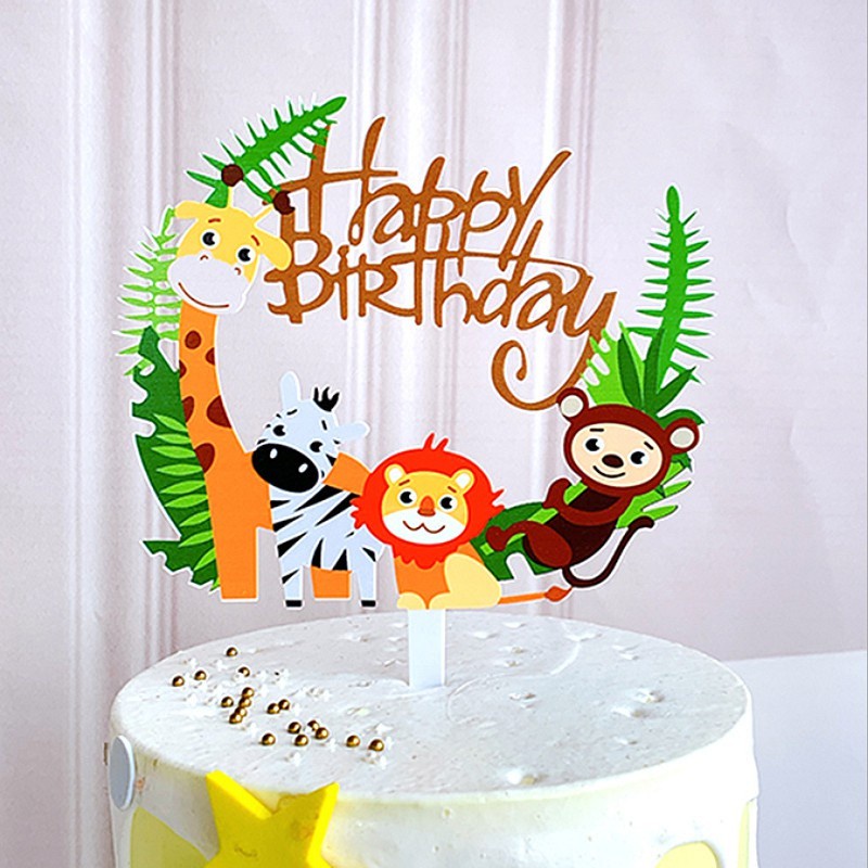 MOMBABY1 Topper Dekorasi Kue Ulang tahun Motif Safari Hewan Binatang Darat