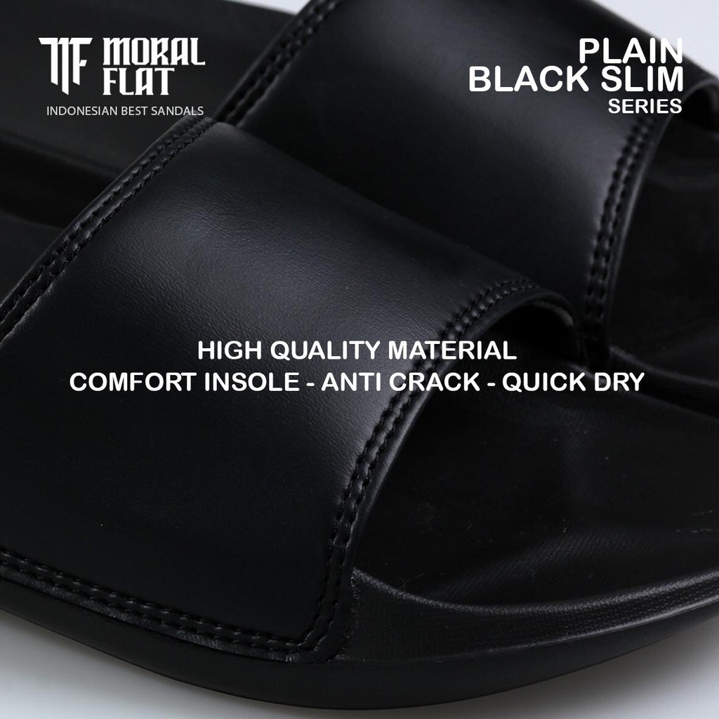 Sandal Slop Casual/Unisex-Moral Flat-All Black Slim Series-Hitam-3