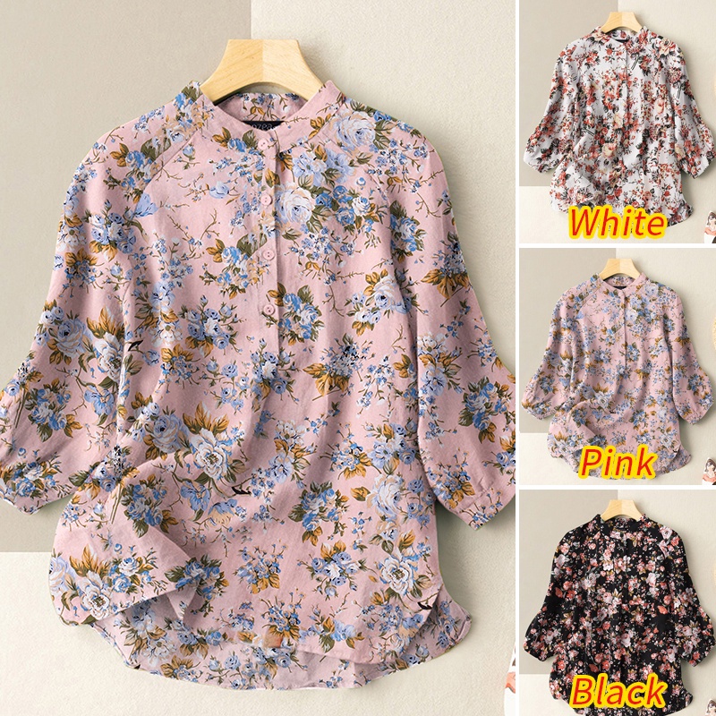 ZANZEA Women Street Fashion Floral Printing Casual Loose Half Sleeve O-Neck Blouse