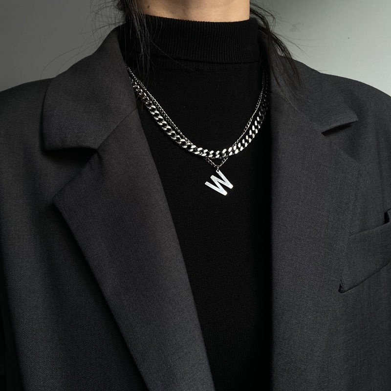 Tidak Luntur Gaya Eropa Dan Amerika W Huruf Kuba choker Kalung Perempuan fashion ins hip hop sweater Rantai decorativ