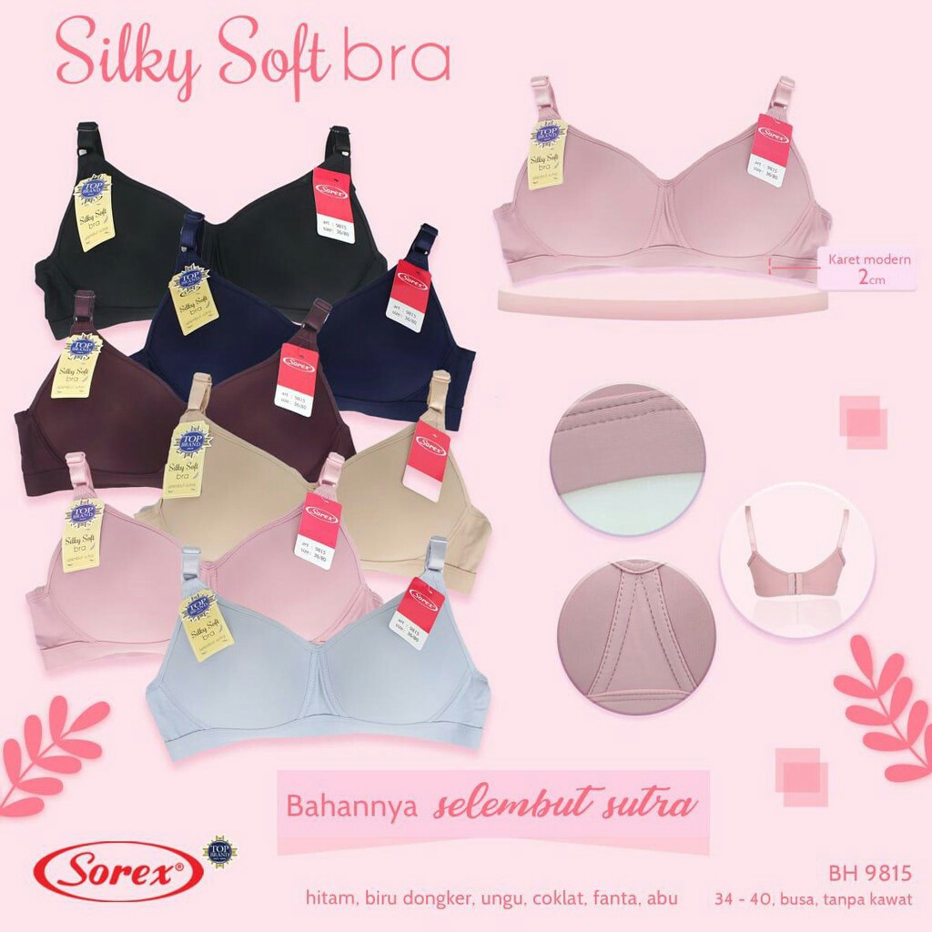 Bh Bra Sorex 9815 (Cup Sedang) Licin Silky Soft | Busa Tipis Tanpa Kawat | Basic |kx