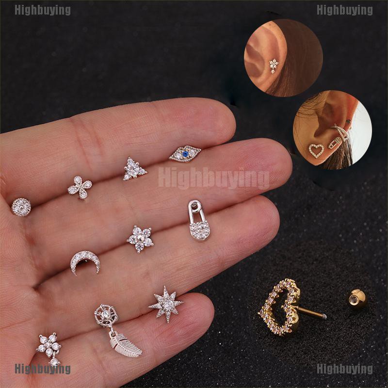 Hbid Glory Anting Tusuk Kristal Berlian Imitasi Model Bunga / Bulan Untuk Wanita