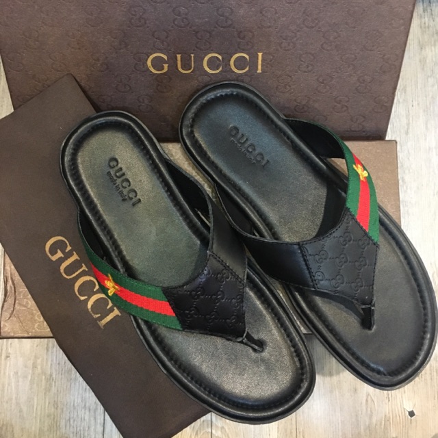 SENDAL JEPIT PRIA FASHION - SANDAL FLIP FLOP KULIT ASLI MURAH - GUCCI - BLACK