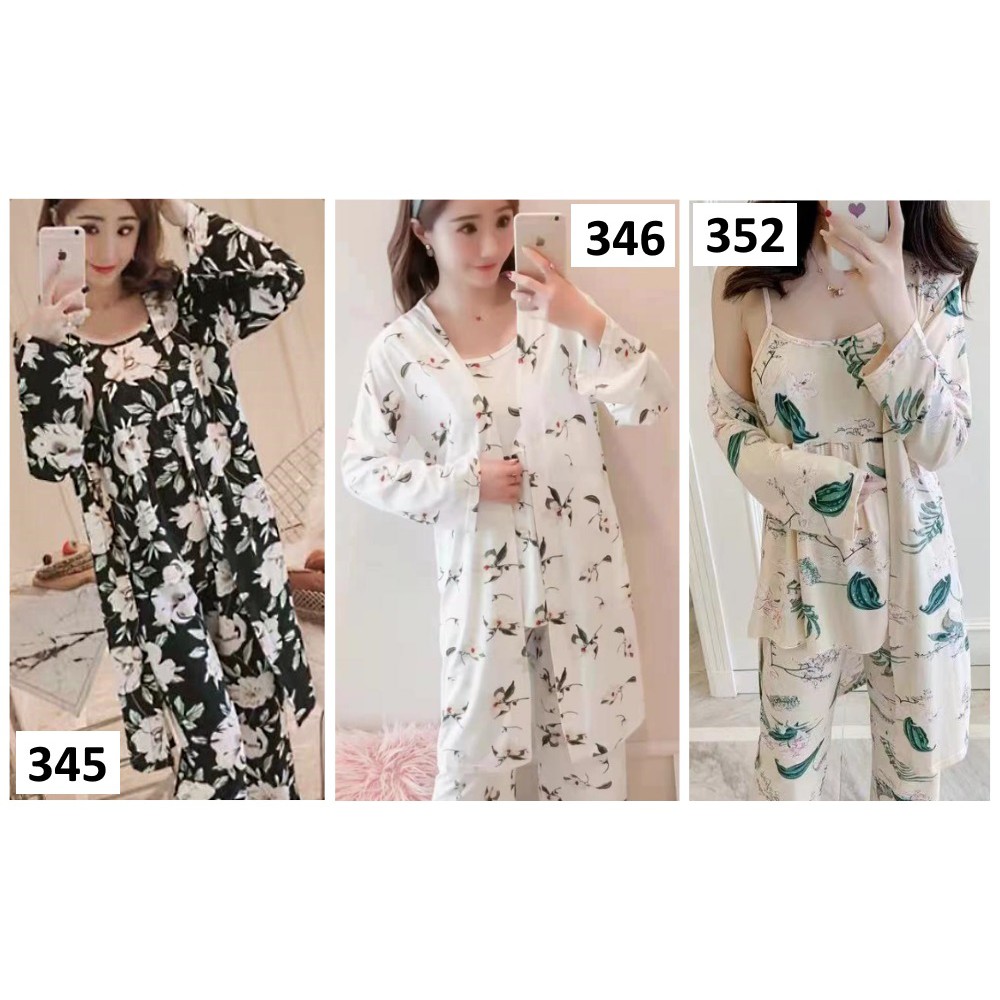 Piyama Wanita Baju Tidur Wanita Kimono + Dalaman Tanktop Motif