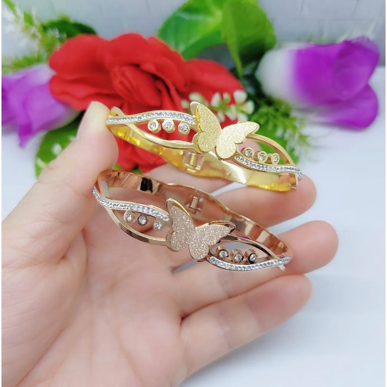 Set Gelang+Cincin Titanium Kupu-Kupu Permata