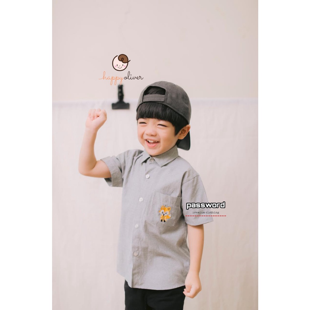 HappyOliver PASSWORD ATASAN KEMEJA LIL FOX Baju Anak Laki Bahan Oxford 1 - 7 Tahun Baju Anak BerKualitas