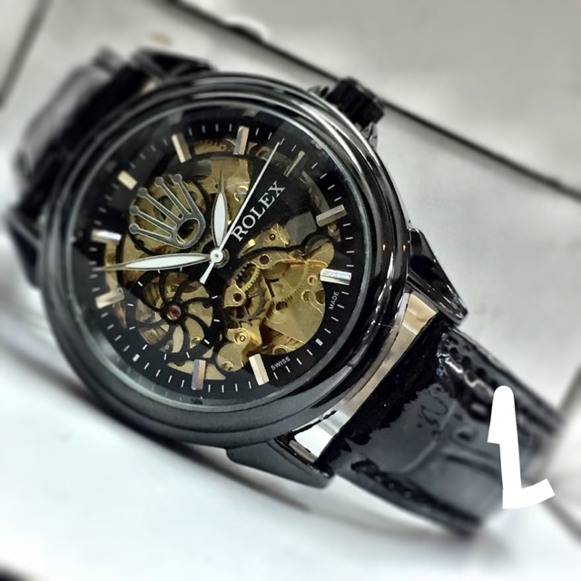 Jam Tangan Rolex Skeleton Kulit Otomatis Automatic Full Black Pria Wanita Shopee Indonesia