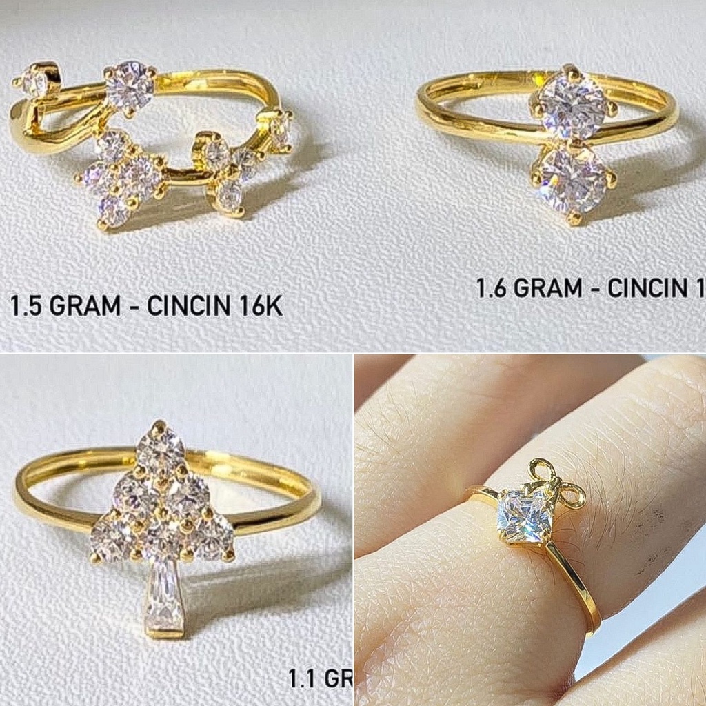 Cincin anak dan dewasa emas asli kadar 700 70 16k pita arrow ribbon korean yunani aesthetic lebar 2 baris ringan 1 2 satu dua gram gr g permata terbaru